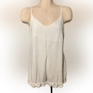 Love Cameron Los Angeles White Linen Blend Romper Lace up Back Medium